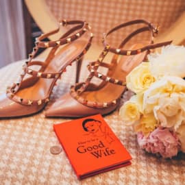 good wife and bride shoes and bouquet